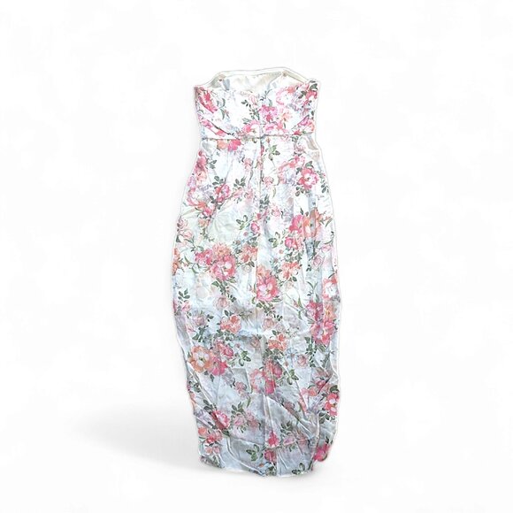 Ever New Sz 2 White Silk Floral Dress Strapless Pleated Trim White Bridesmaids - Picture 3 of 3